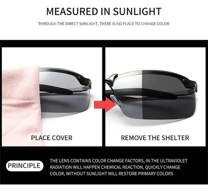 Sunglasses Photochromic Polarized Lenses Ultra-Light Aluminum Frame