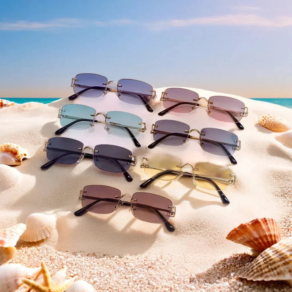 Sunglasses Rimless Rectangular UV Protection Lightweight Metal Temples