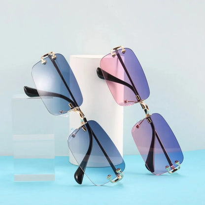 Sunglasses Rimless Rectangular UV Protection Lightweight Metal Temples