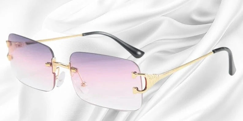 Sunglasses Rimless Rectangular UV Protection Lightweight Metal Temples