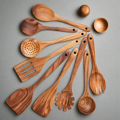 Sustainable Teakwood Kitchen Utensil Set – Antimicrobial Cooking Tools