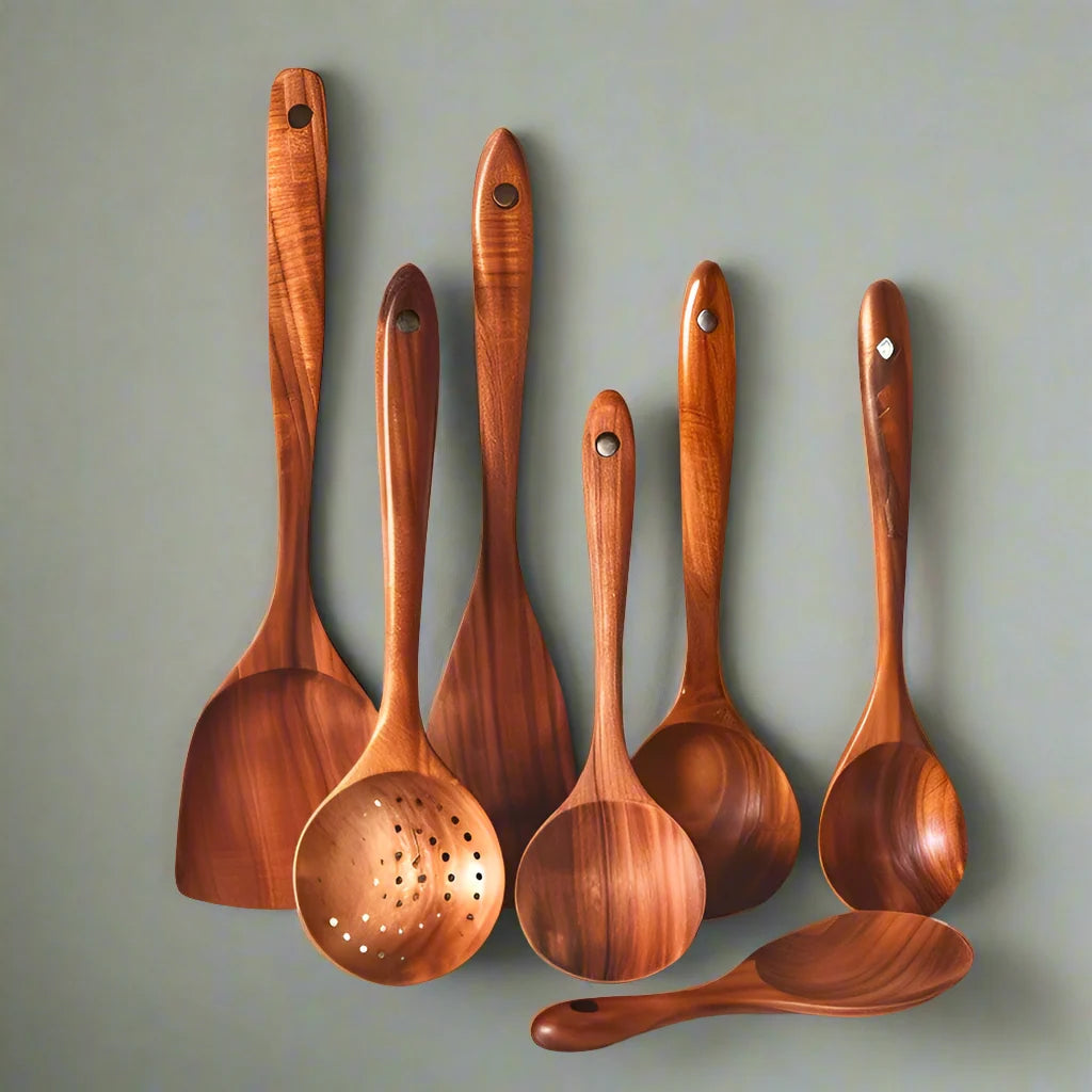 Sustainable Teakwood Kitchen Utensil Set – Antimicrobial Cooking Tools