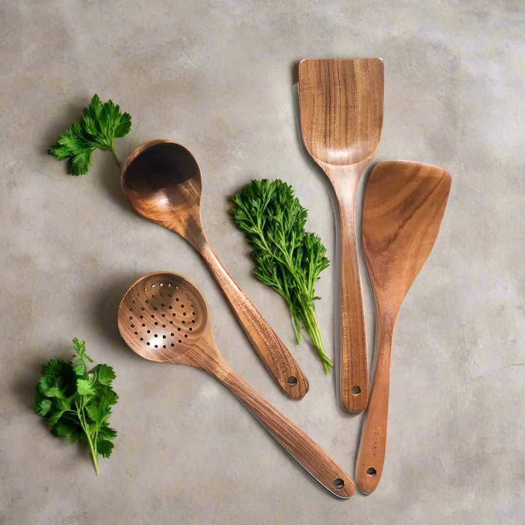 Sustainable Teakwood Kitchen Utensil Set – Antimicrobial Cooking Tools