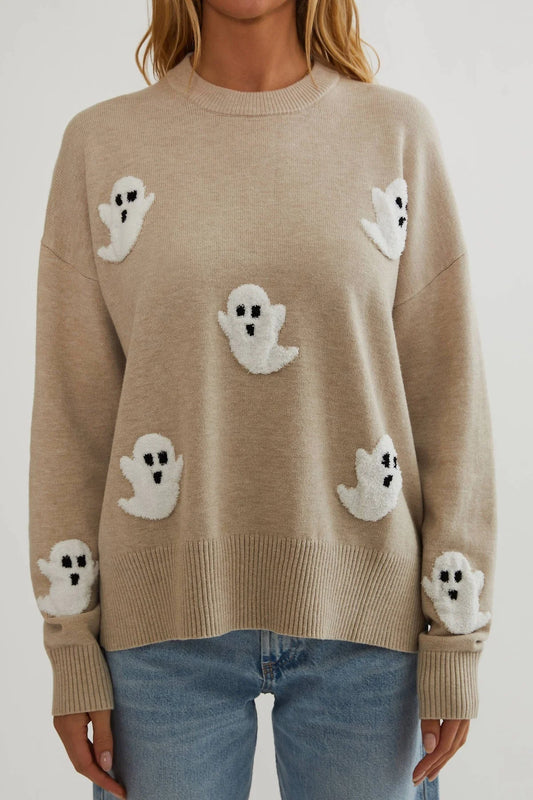 Sweater Ghost Appliqué Lightweight Knit Relaxed Fit