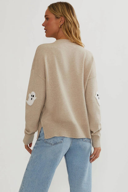 Sweater Ghost Appliqué Lightweight Knit Relaxed Fit