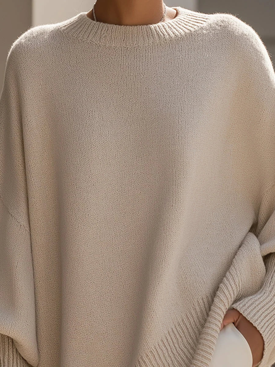 Sweater Oversized Batwing Sleeves Asymmetric Hem Knitted Cuffs
