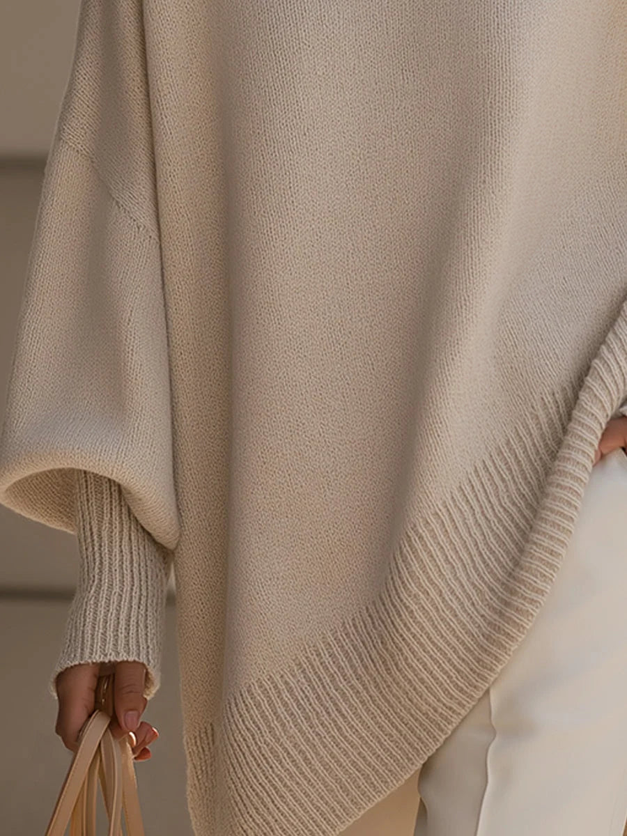 Sweater Oversized Batwing Sleeves Asymmetric Hem Knitted Cuffs