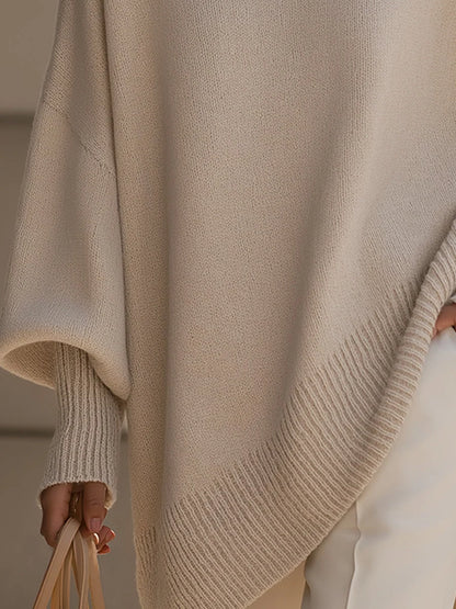 Sweater Oversized Batwing Sleeves Asymmetric Hem Knitted Cuffs