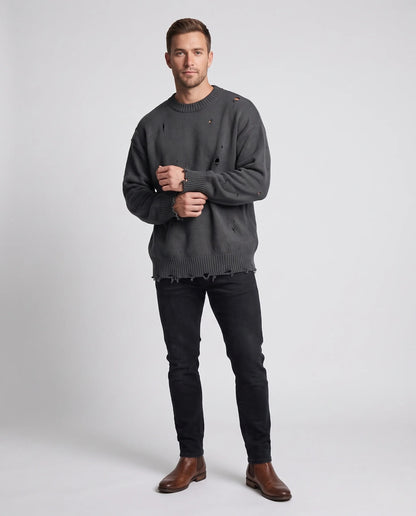 Sweater Unisex Oversized Distressed Knit Ribbed Cuffs