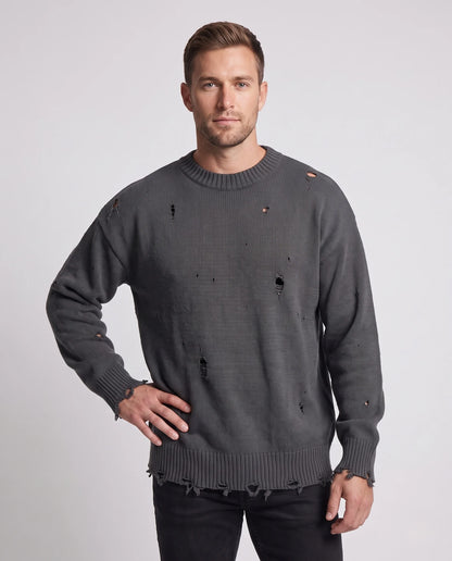 Sweater Unisex Oversized Distressed Knit Ribbed Cuffs