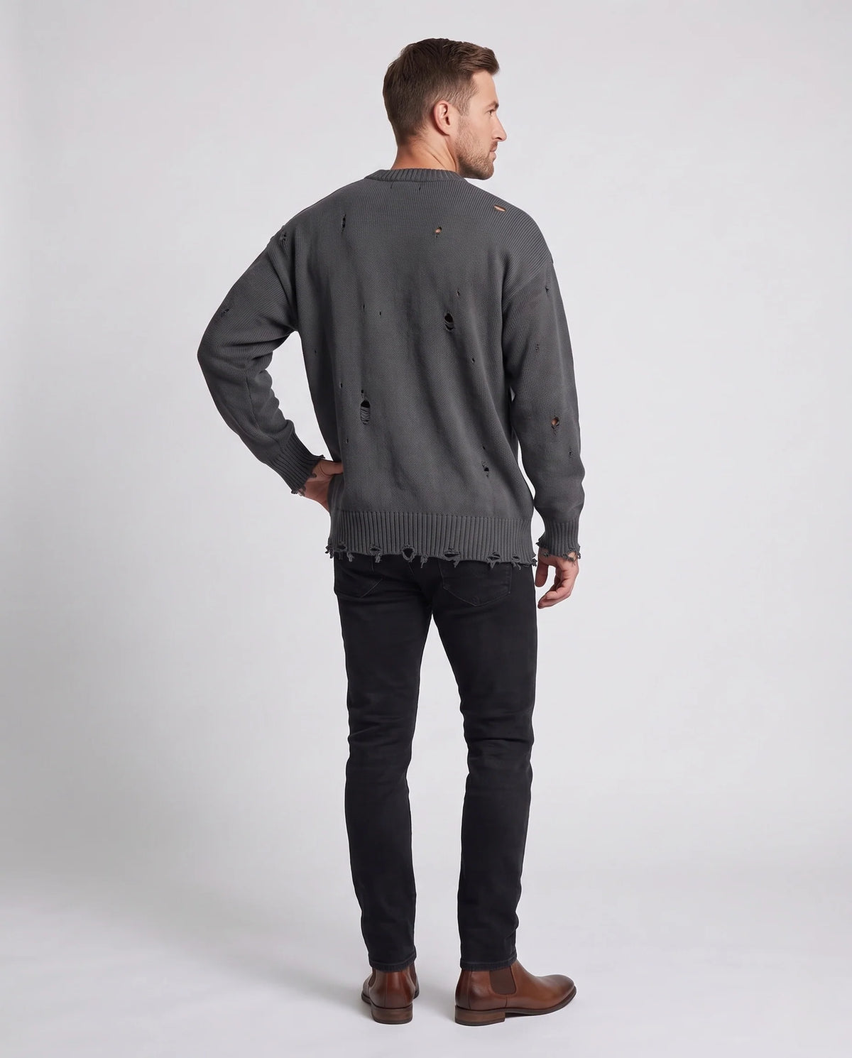 Sweater Unisex Oversized Distressed Knit Ribbed Cuffs
