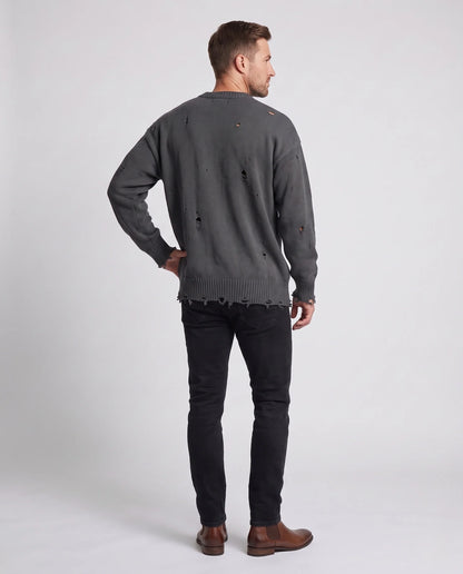 Sweater Unisex Oversized Distressed Knit Ribbed Cuffs