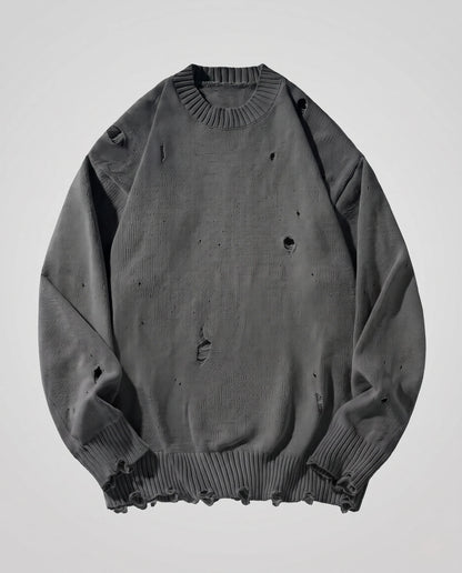 Sweater Unisex Oversized Distressed Knit Ribbed Cuffs