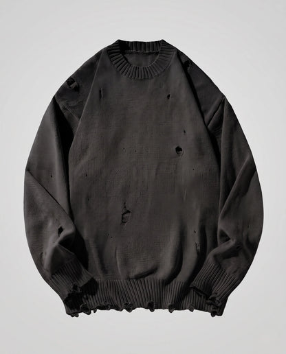 Sweater Unisex Oversized Distressed Knit Ribbed Cuffs