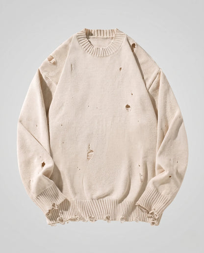 Sweater Unisex Oversized Distressed Knit Ribbed Cuffs