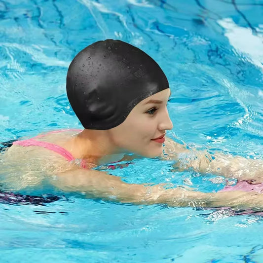 Swim Cap Long Hair Silicone with Ear Pockets