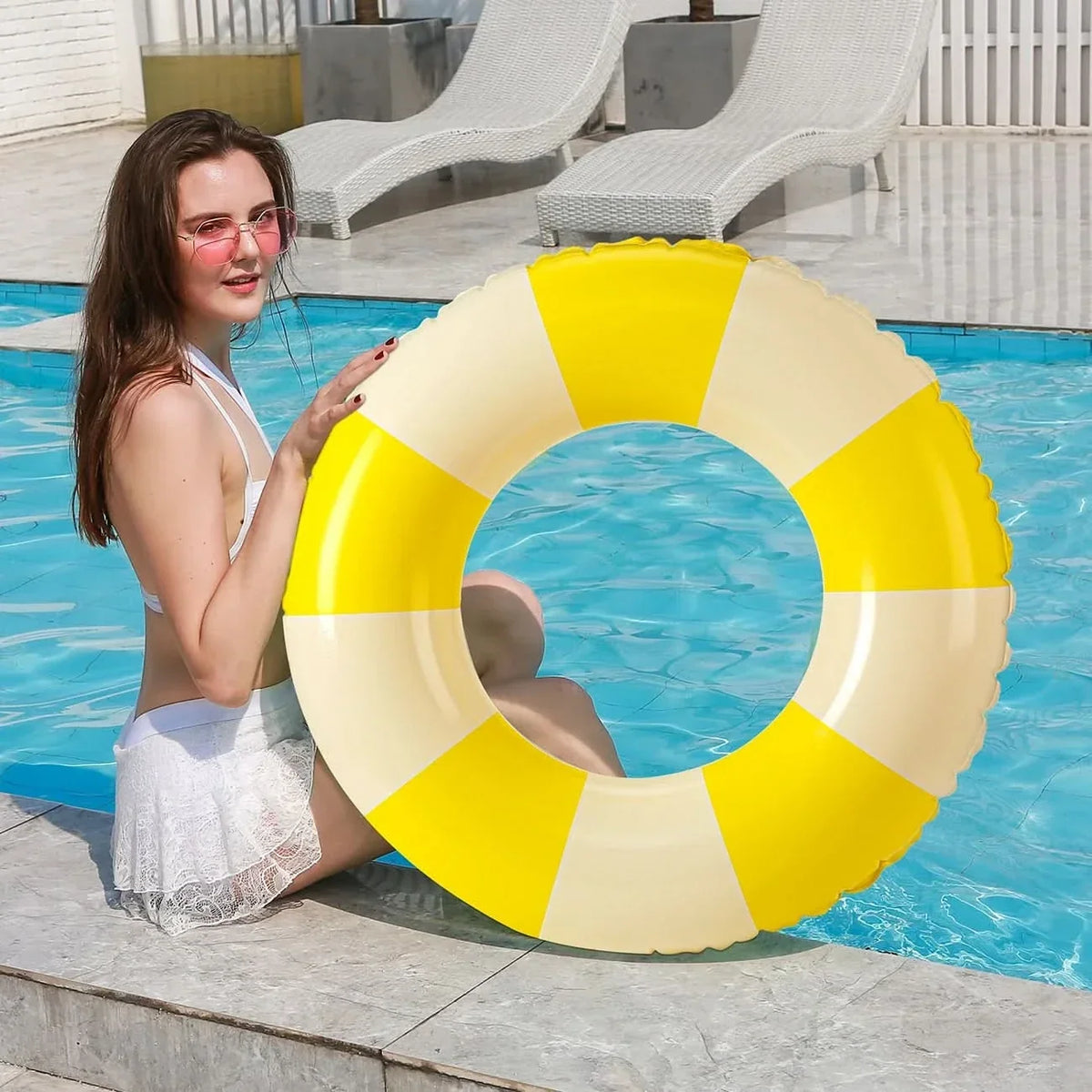 Swim Ring Inflatable PVC 29.5-Inch Lightweight & Portable