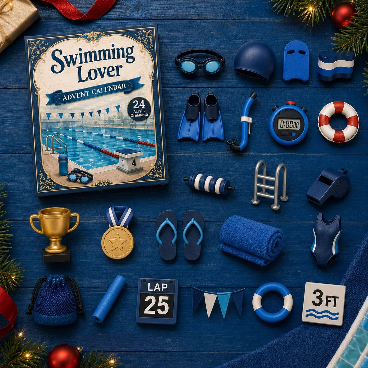 Swimming Advent Calendar 24 Acrylic Ornaments