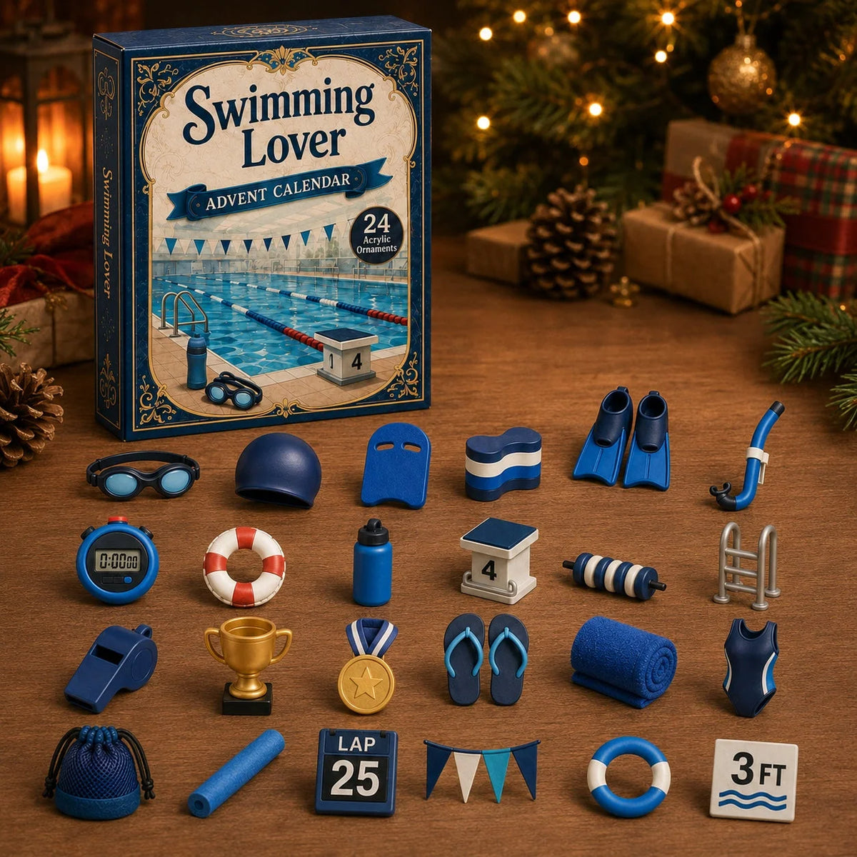 Swimming Advent Calendar 24 Acrylic Ornaments