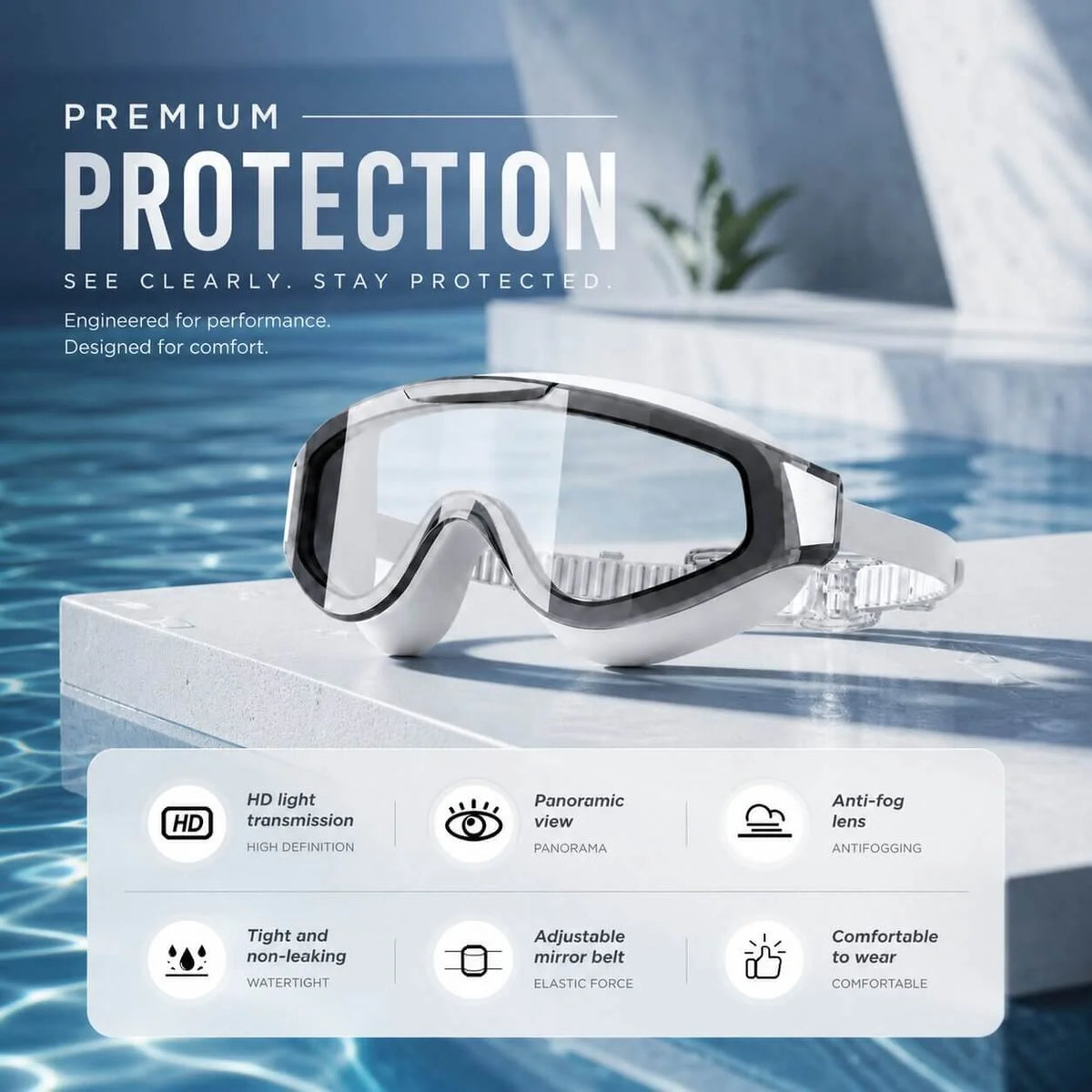 Swimming Goggles Anti-Fog HD Lenses Silicone Seal