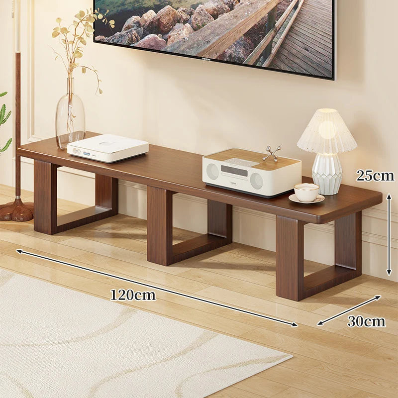 TV Media Console Low-Profile Wood Finish Open Leg Design