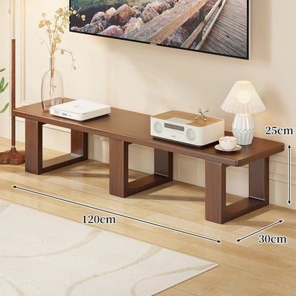 TV Media Console Low-Profile Wood Finish Open Leg Design