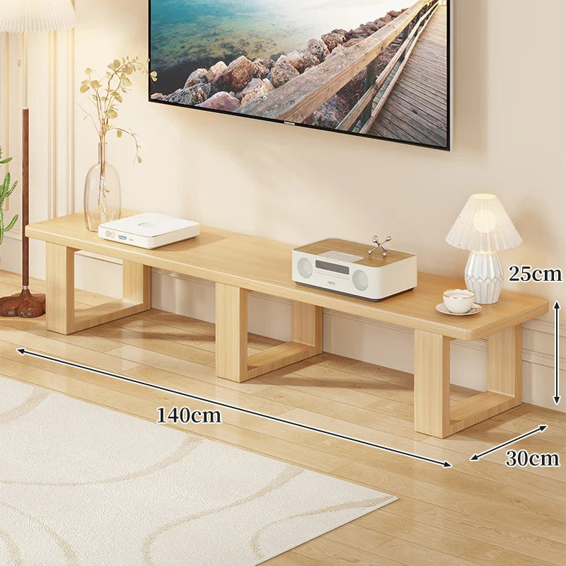 TV Media Console Low-Profile Wood Finish Open Leg Design