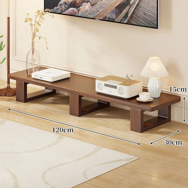 TV Media Console Low-Profile Wood Finish Open Leg Design
