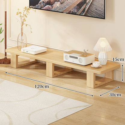 TV Media Console Low-Profile Wood Finish Open Leg Design