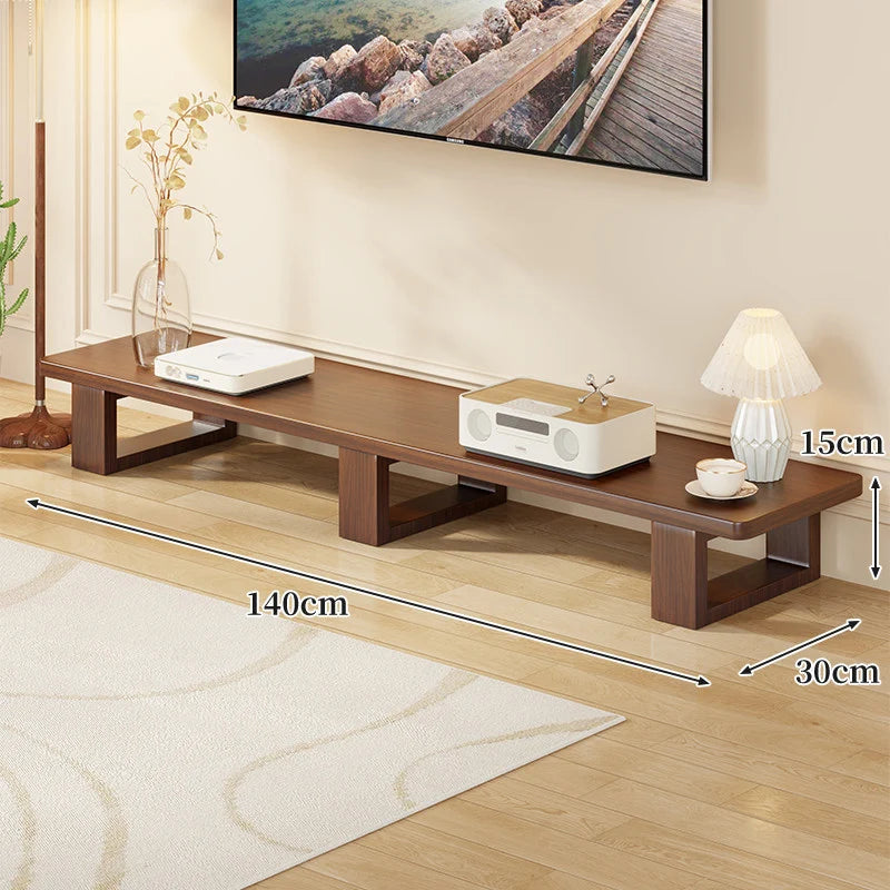 TV Media Console Low-Profile Wood Finish Open Leg Design