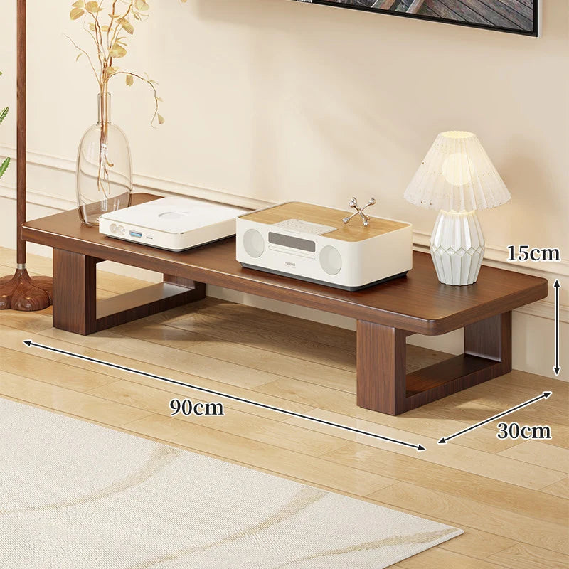 TV Media Console Low-Profile Wood Finish Open Leg Design