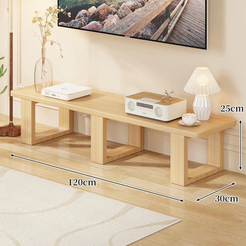 TV Media Console Low-Profile Wood Finish Open Leg Design