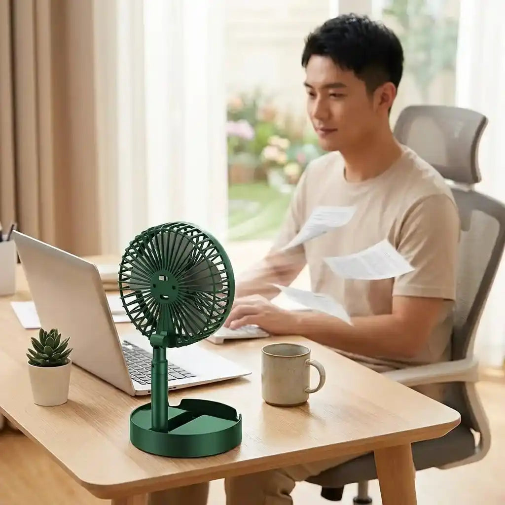 Table Fan Telescopic Stand USB-Powered & Phone Holder
