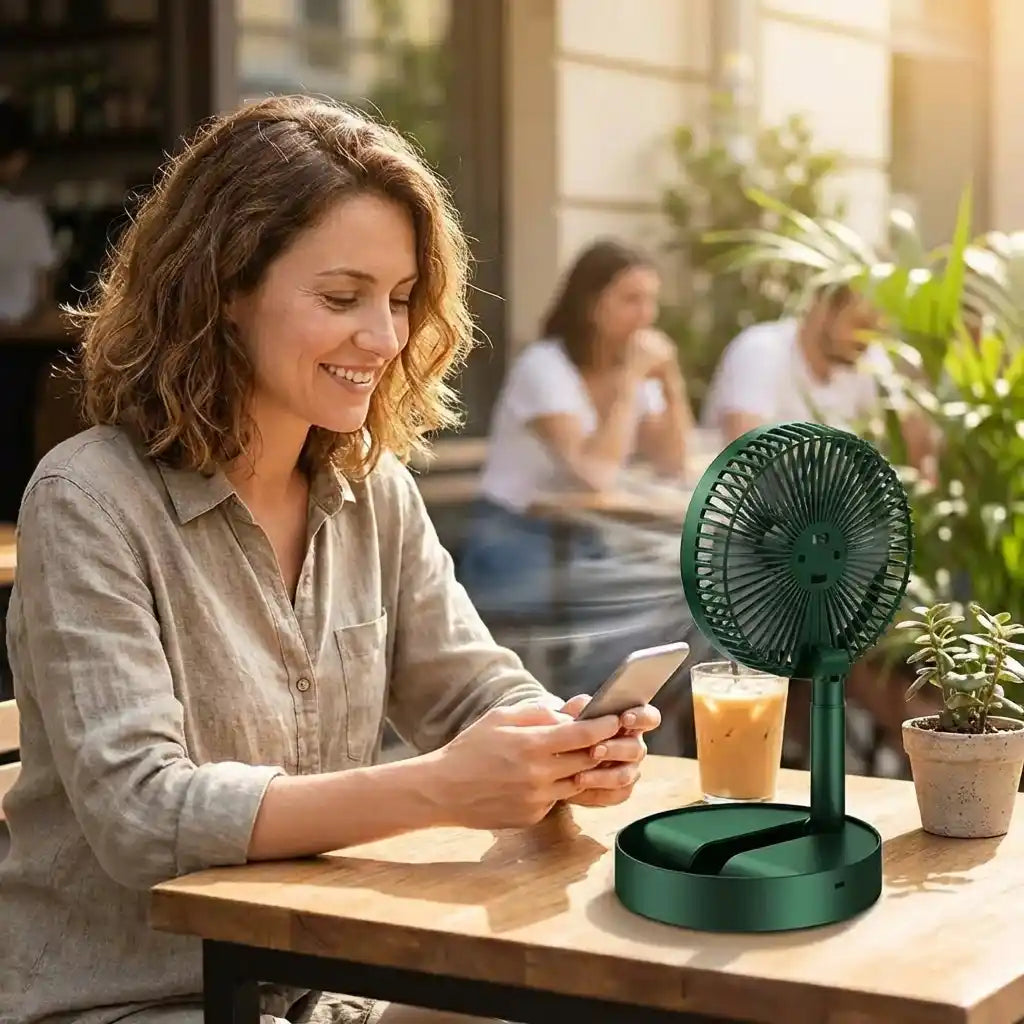 Table Fan Telescopic Stand USB-Powered & Phone Holder