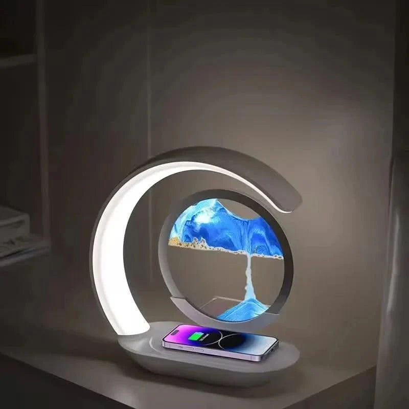 Table Lamp 3D Sand Display Touch Dimmer & Phone Charging
