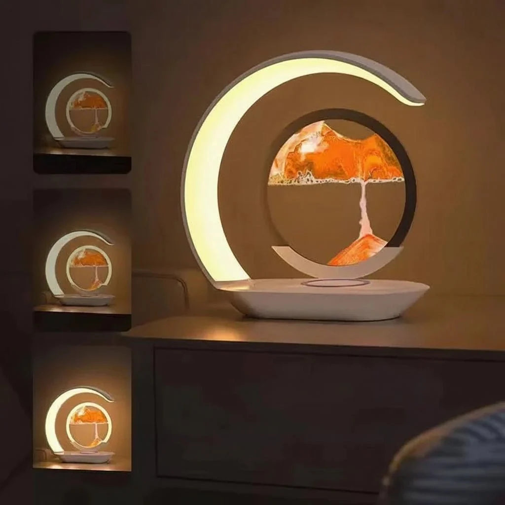 Table Lamp 3D Sand Display Touch Dimmer & Phone Charging