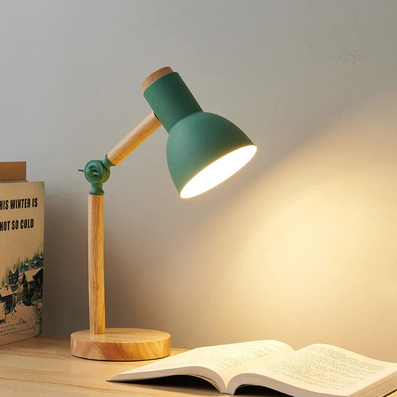 Table Lamp Adjustable Arm Integrated LED Solid Wood Base
