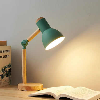 Table Lamp Adjustable Arm Integrated LED Solid Wood Base