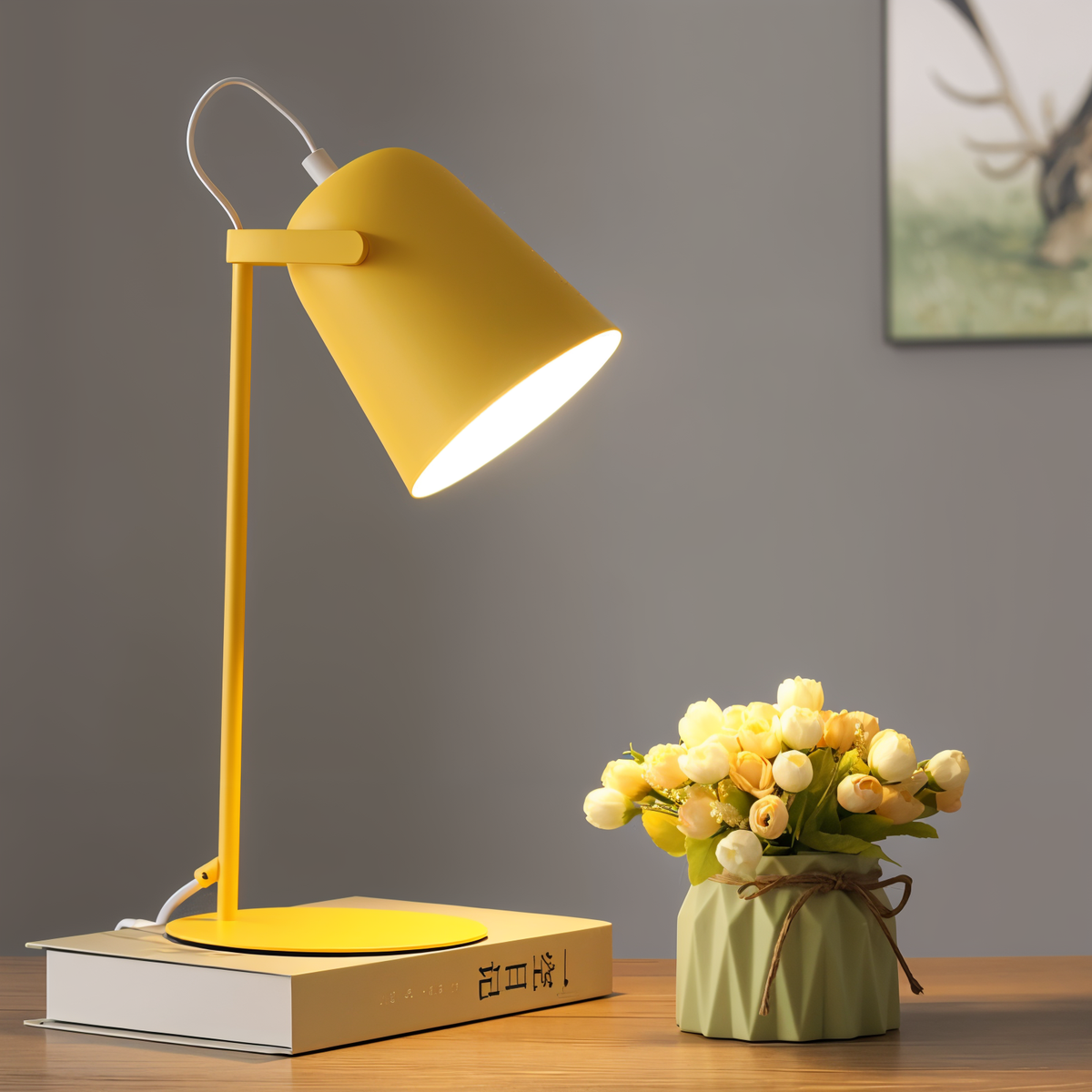 Table Lamp Adjustable Shade & Stable Metal Base E27 Socket