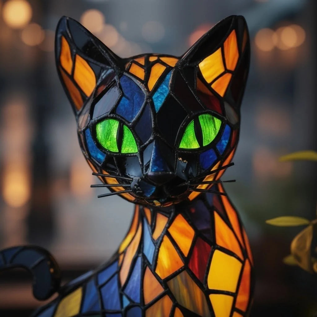 Table Lamp Cat Design Handmade Resin Warm White LED