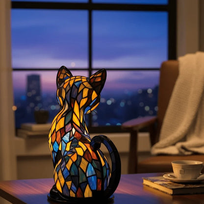 Table Lamp Cat Design Handmade Resin Warm White LED