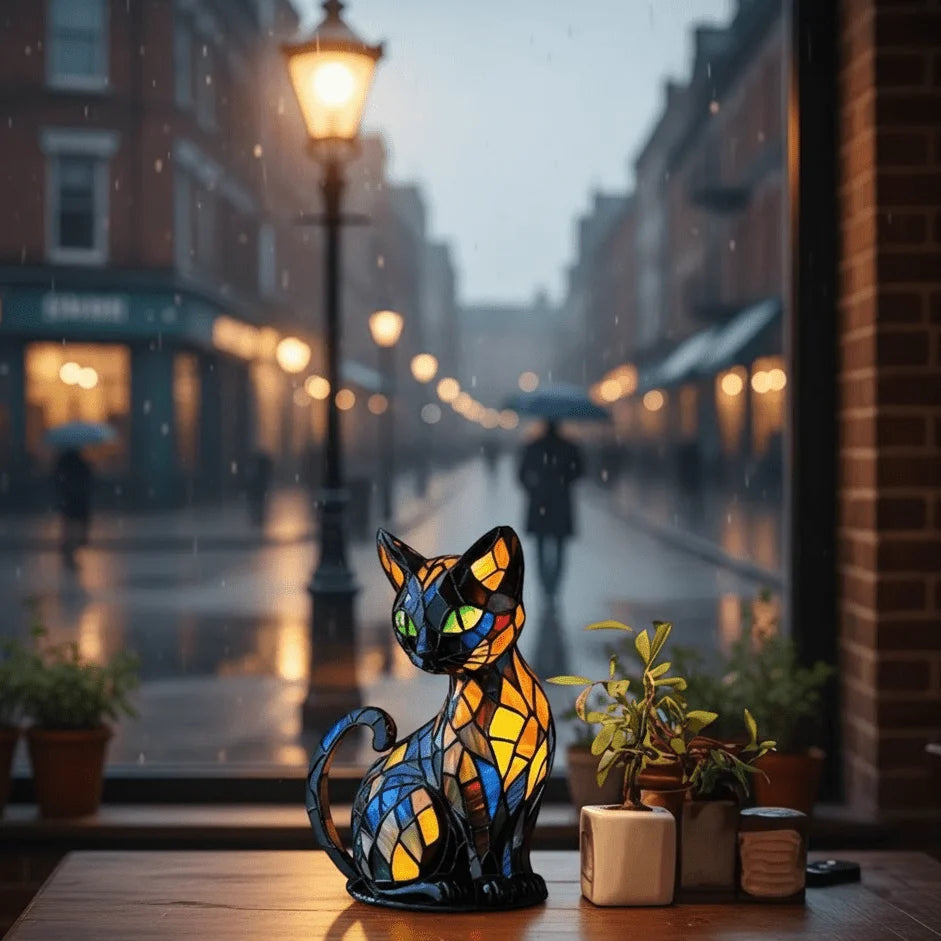 Table Lamp Cat Design Handmade Resin Warm White LED