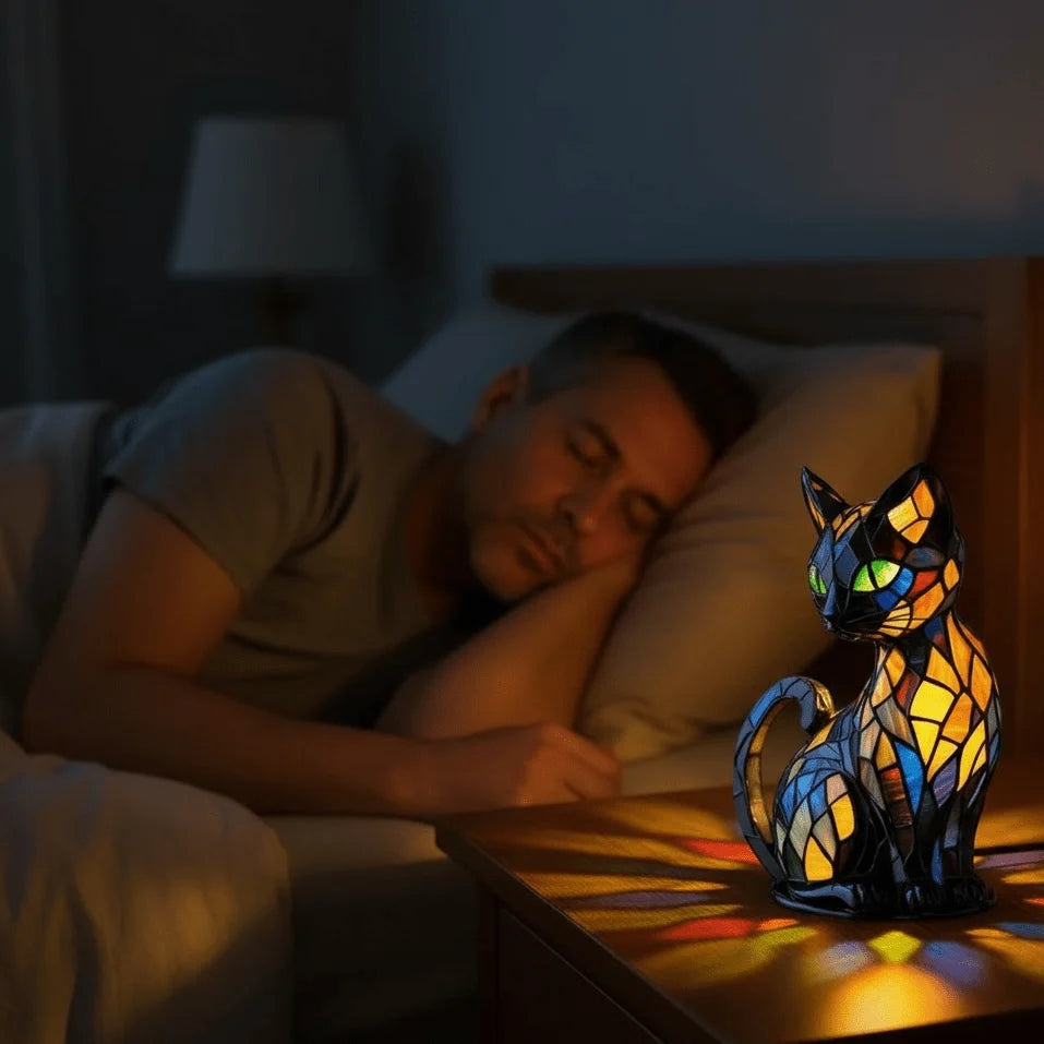 Table Lamp Cat Design Handmade Resin Warm White LED