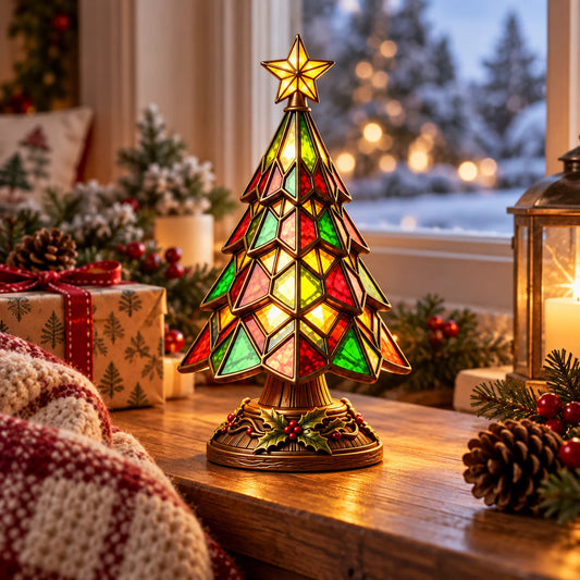Table Lamp Christmas Tree Glass Art Colorful Glow
