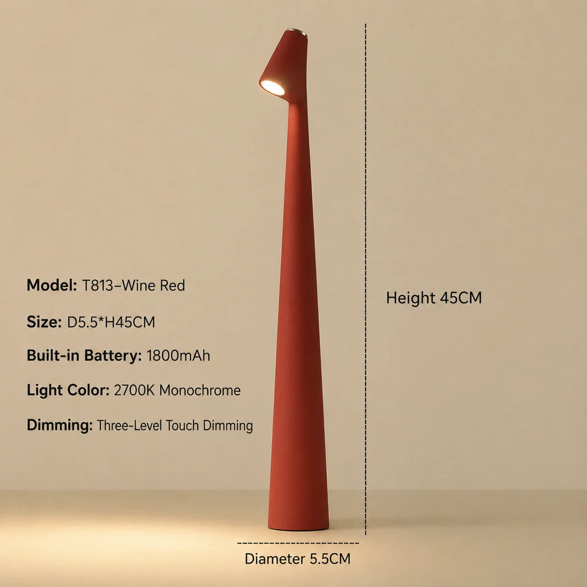 Table Lamp Cordless Rechargeable 3-Level Touch Dimming
