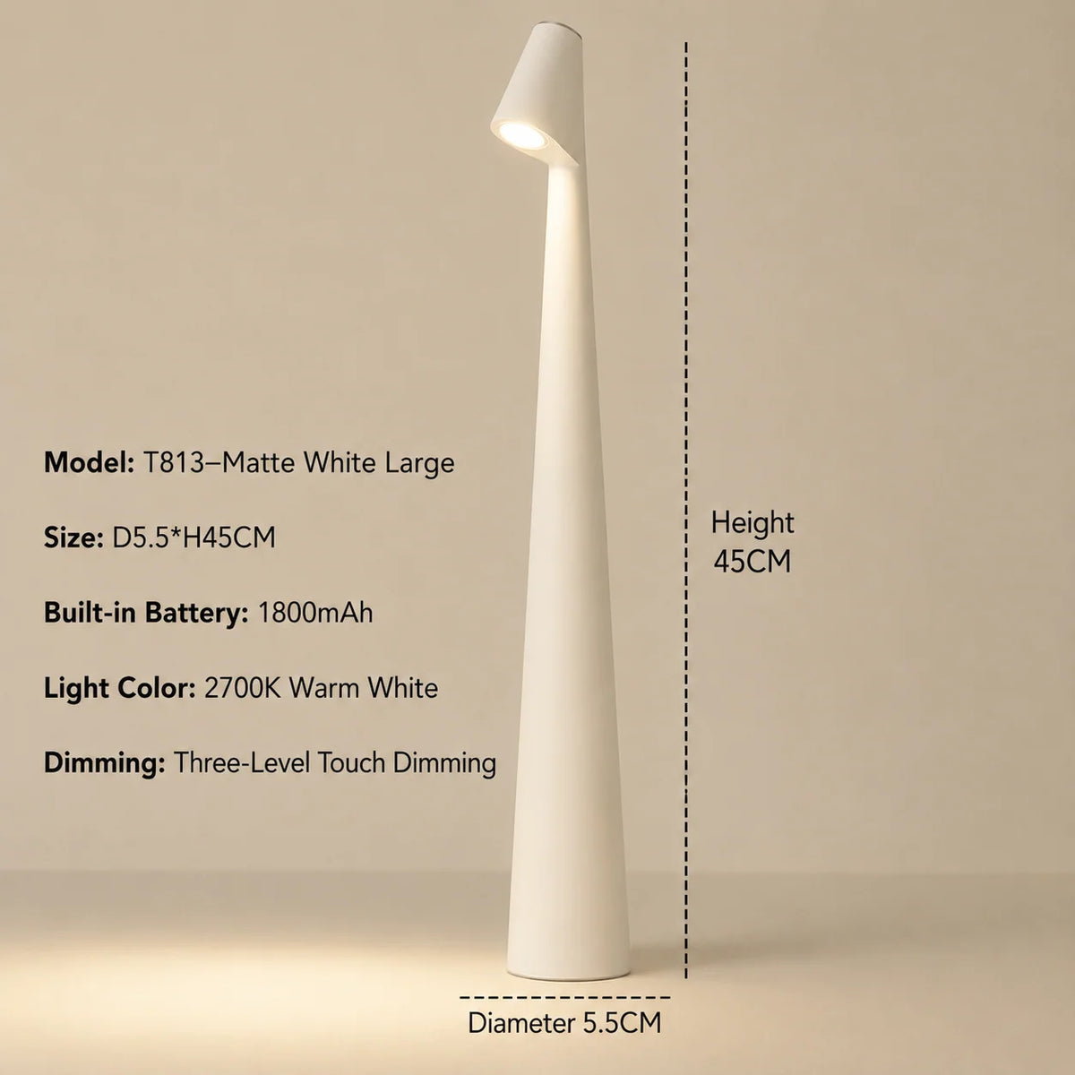 Table Lamp Cordless Rechargeable 3-Level Touch Dimming
