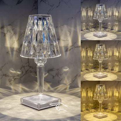 Table Lamp Crystal-Cut Acrylic USB Rechargeable Touch Control