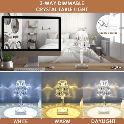 Table Lamp Crystal-Cut Acrylic USB Rechargeable Touch Control