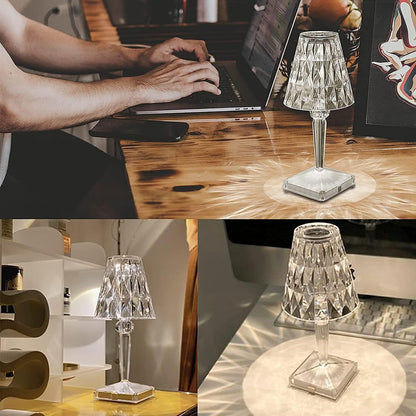 Table Lamp Crystal-Cut Acrylic USB Rechargeable Touch Control