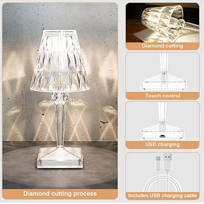 Table Lamp Crystal-Cut Acrylic USB Rechargeable Touch Control